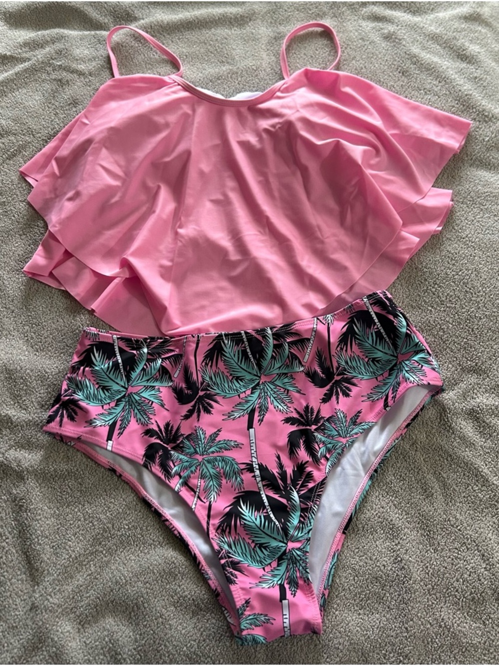 SHEIN Pink Tropical Two-Piece High-Waist Swim Set